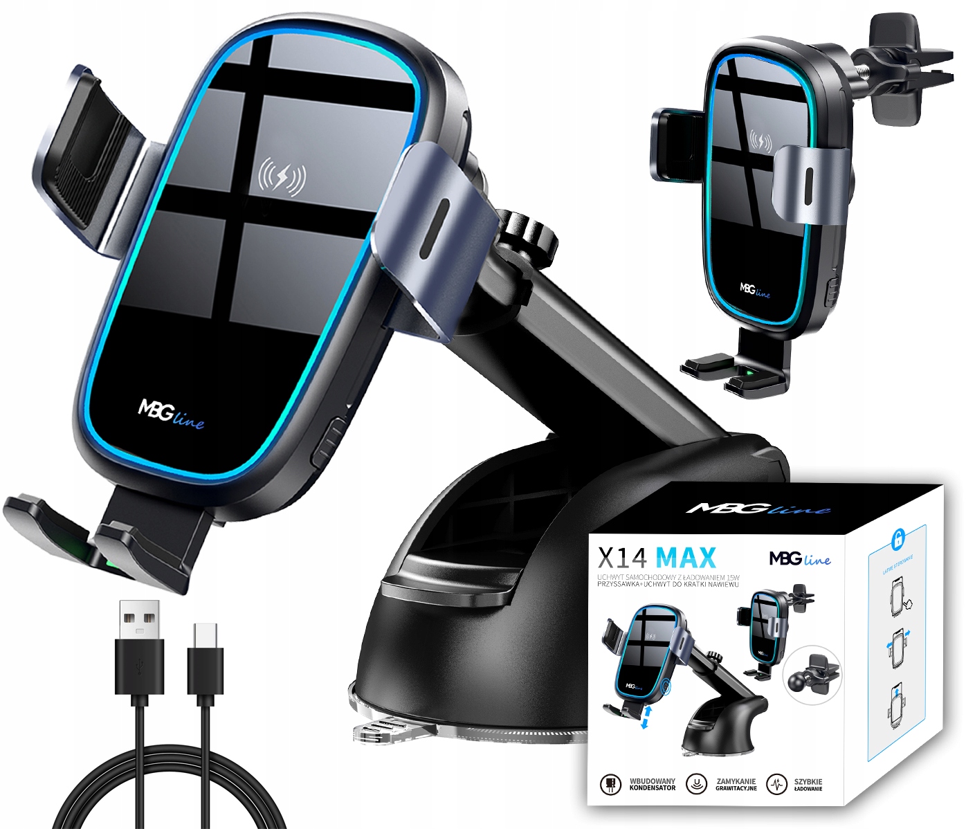 ŁADOWARKA INDUKCYJNA Iphone Samsung Samochodowa Uchwyt 15W QI Automat LED