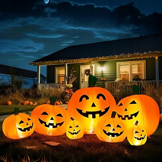 Dekorace Nafukovací Dýně 7ks 240cm Zahradní Led dekorace Halloweenská ozdoba