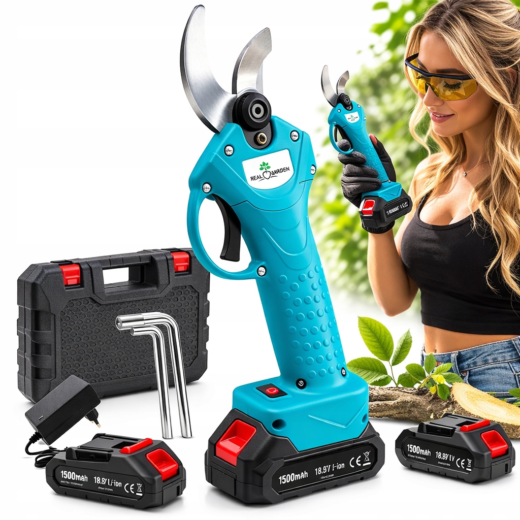 Sekator Akumulatorowy Nożyce do Gałęzi Elektryczny Ogrodowy 2xAku Zestaw