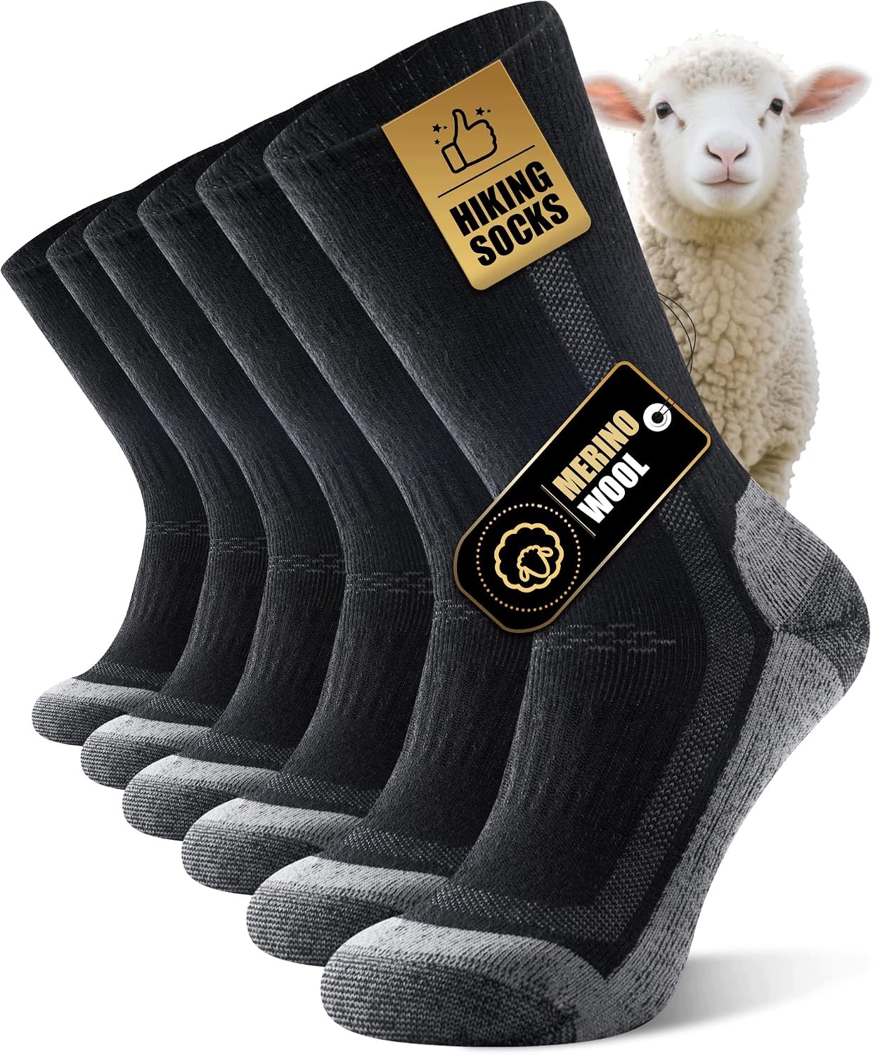 Skarpety termiczne wełna merino trekkingowe czarne 3 pary 39-42