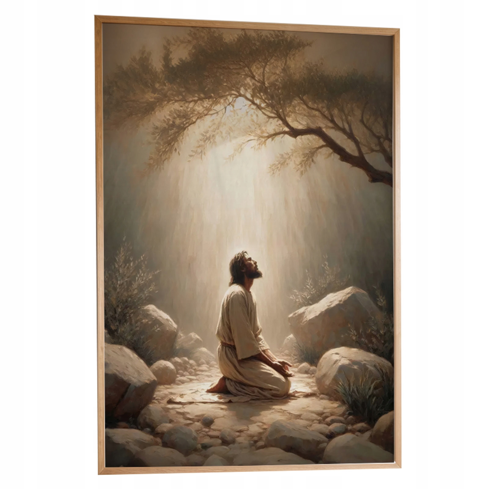 Obraz Jezus w Modlitwie A3 Ramka Drewniana 30x42 cm