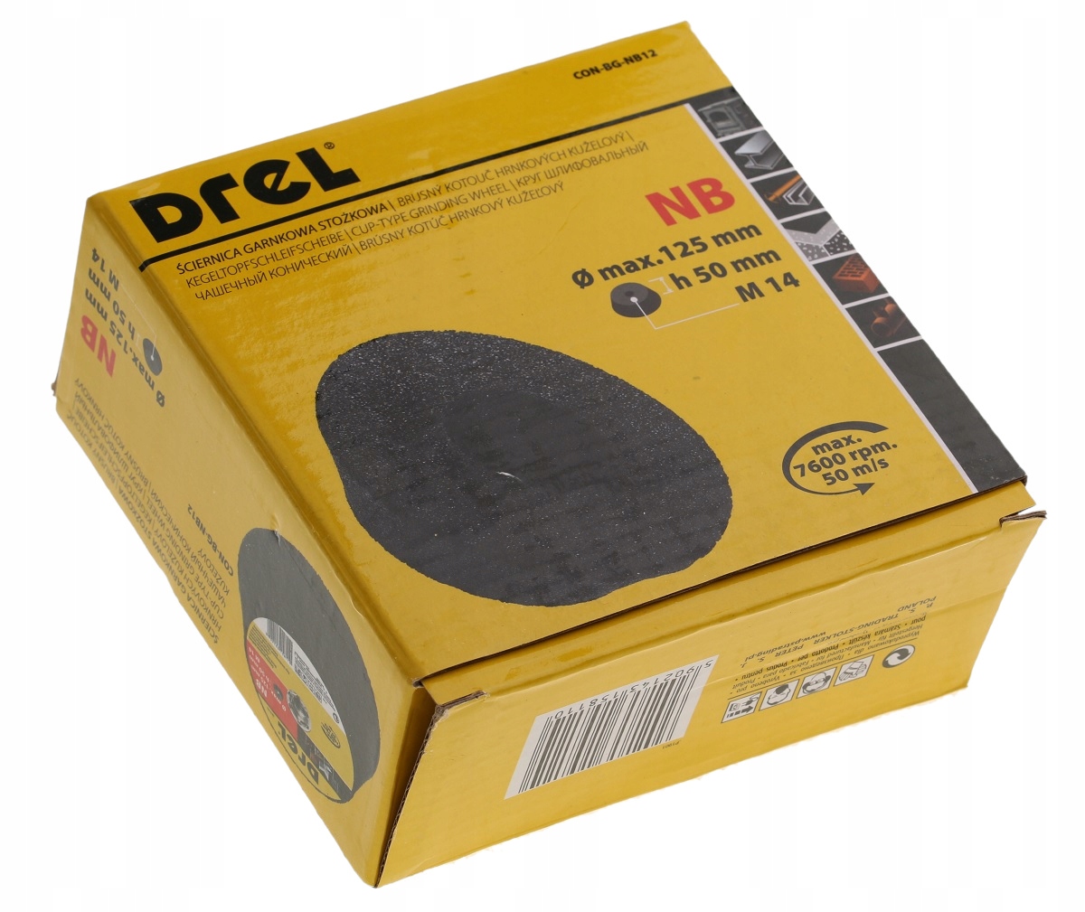 ŚCIERNICA GARNKOWA STOŻKOWA 125/50 mm x M14 NB Marka Drel