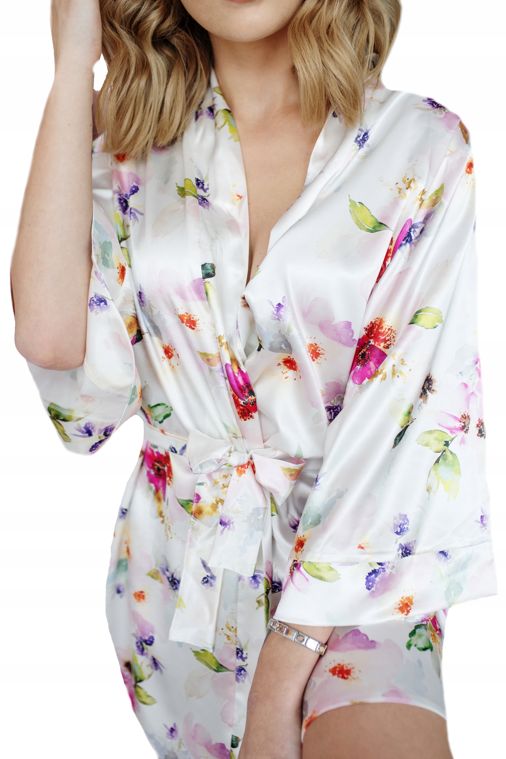 Kimono dámský a pohodlný saténový župan s květinami