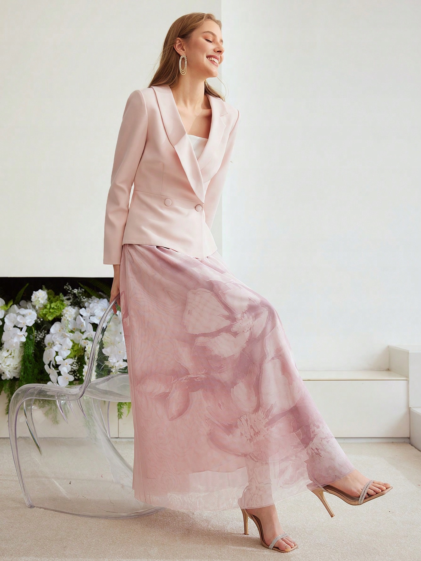 Sukně Tylová Rozkládací S Květinami Maxi Růžová Motf S 36