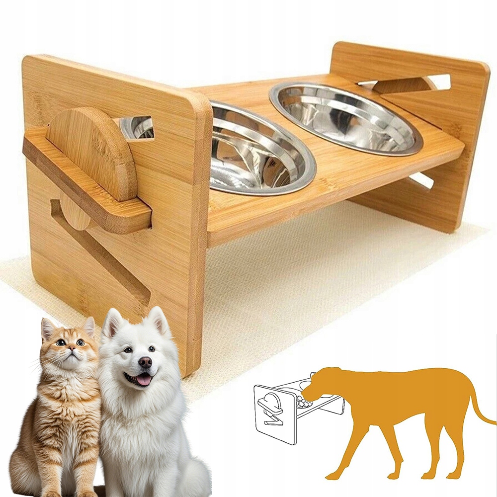 Levně Miska pro psy Vyvýšená miska na krmivo a kočky Dvojitá miska Nastavitelná