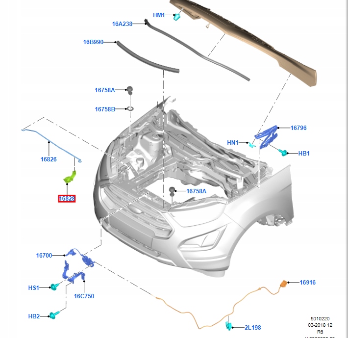 UCHWYT PODPÓRKA MASKI FORD FIESTA MK7 ECOSPORT KA+ B-MAX TRANSIT COURIER Producent części Ford OE