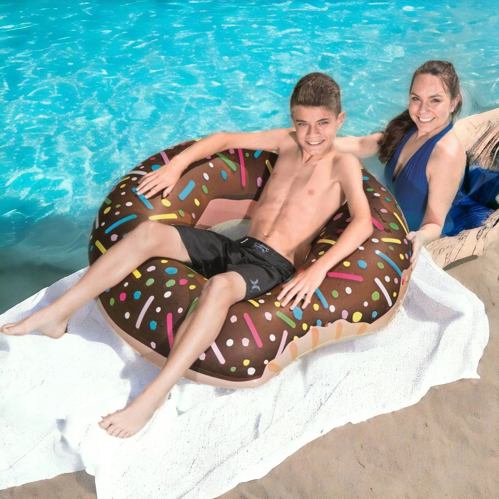 FELFÚJHATÓ ÚSZÓKERÉK FÁNK DONUT SZÍNES DONAT MATRAC GYEREKEKNEK Hosszúság 70 cm