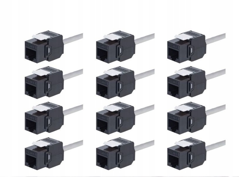 12x Moduł Keystone Jack RJ45 Kat. 5e Utp Beznarzędziowy Netrack Czarny Cat5