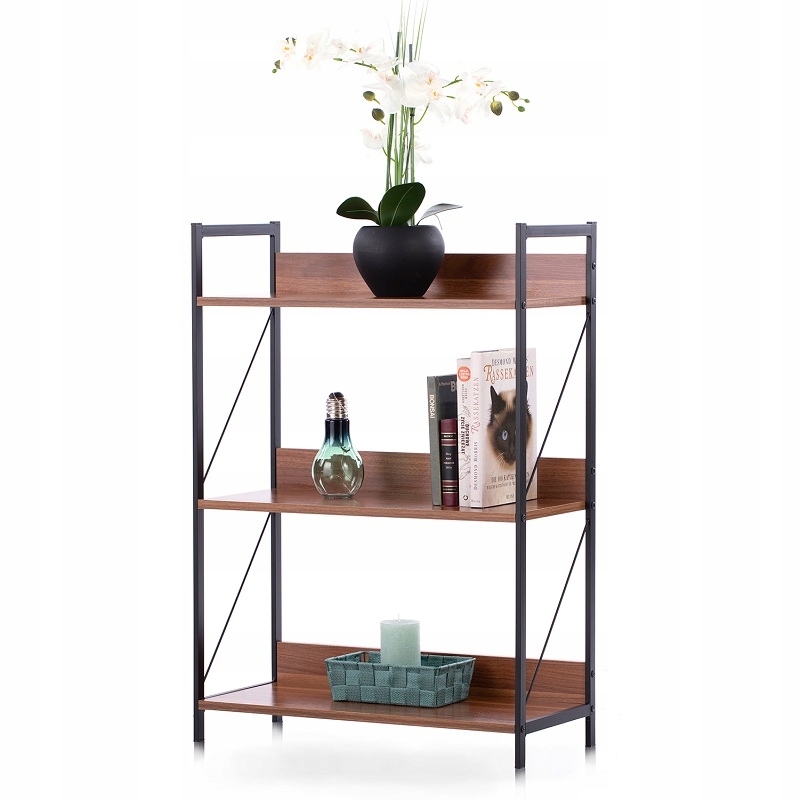 

Regał industrialny Półka na książki 88 cm Orzech