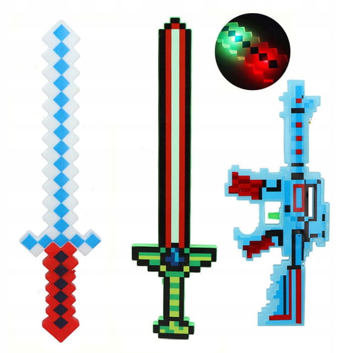 

Zestaw Minecraft 2xMIECZ+PISTOLET Led Dźwięk 3 Szt
