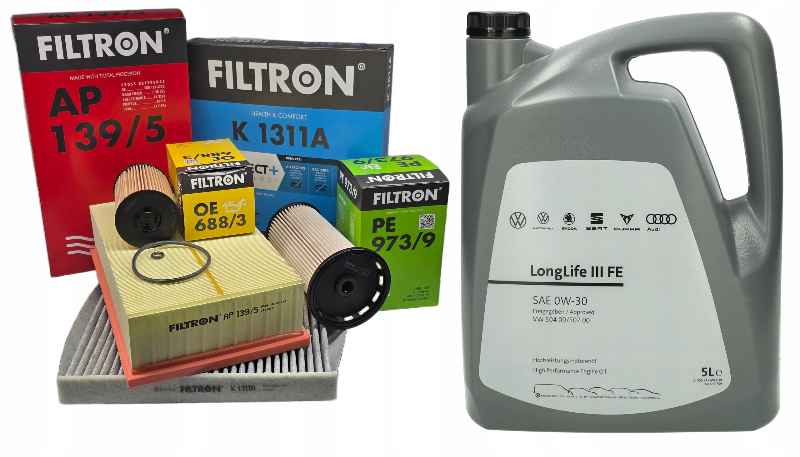 Sada filtrů Filtron Audi Vw Škoda Seat 1.6 2.0 Tdi Olej Vw Oe 0W30 5L