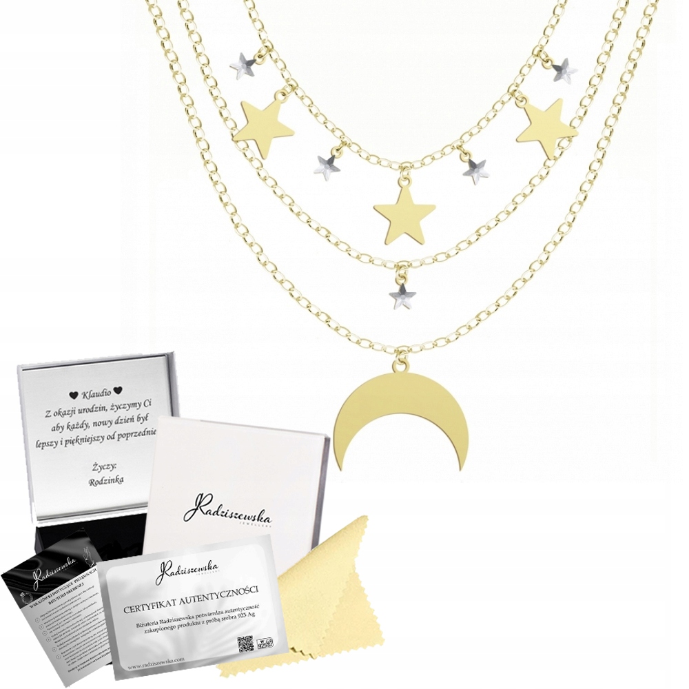 Trojitý náhrdelník Zlatý měsíc s hvězdičkami 925 Dárek Narozeniny Přání