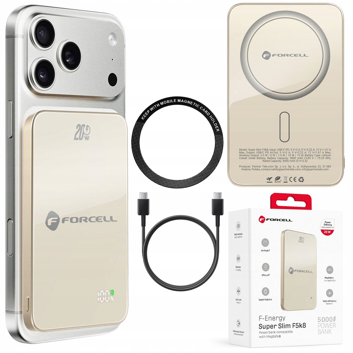 Magnetická Powerbanka 20W s Qi MagSafe 15W 5000mAh pro iPhone 17 16 Pro Max