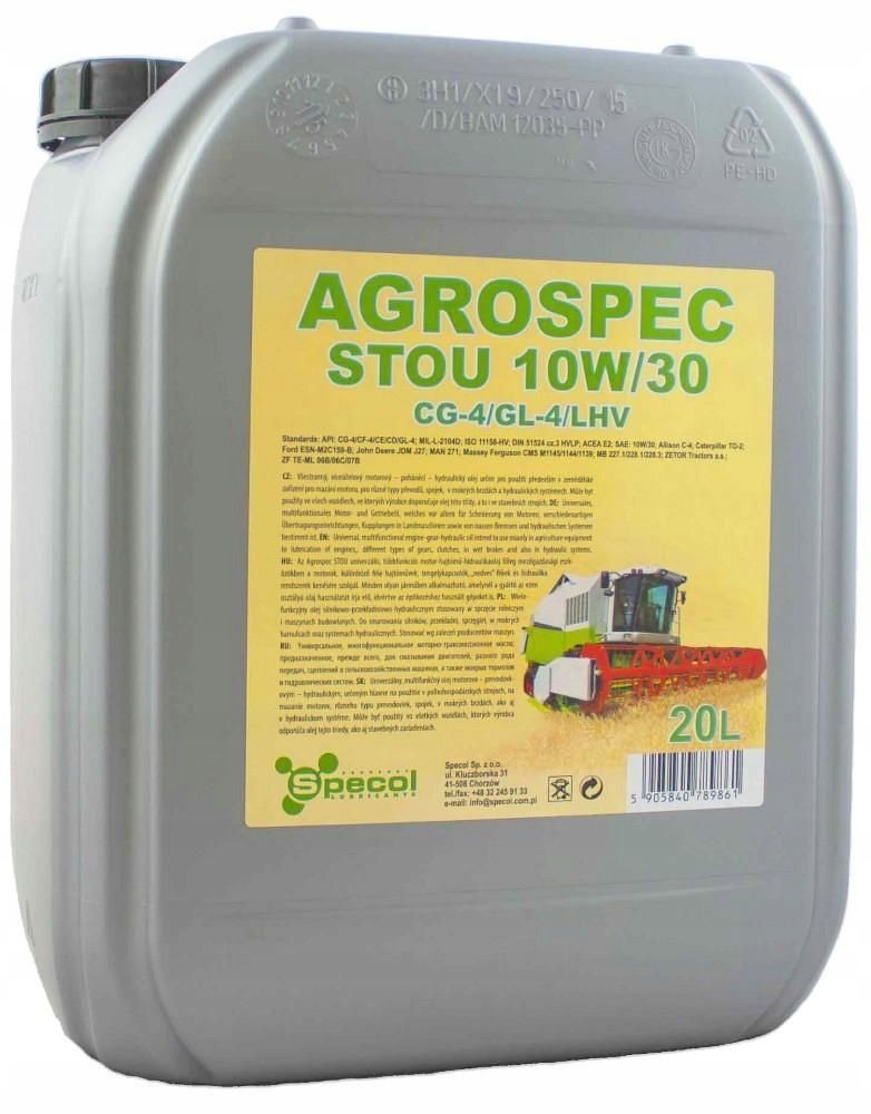 OLEJ 10W30 AGROSPEC STOU 20L SPECOL 10W30STOU20 10W30208
