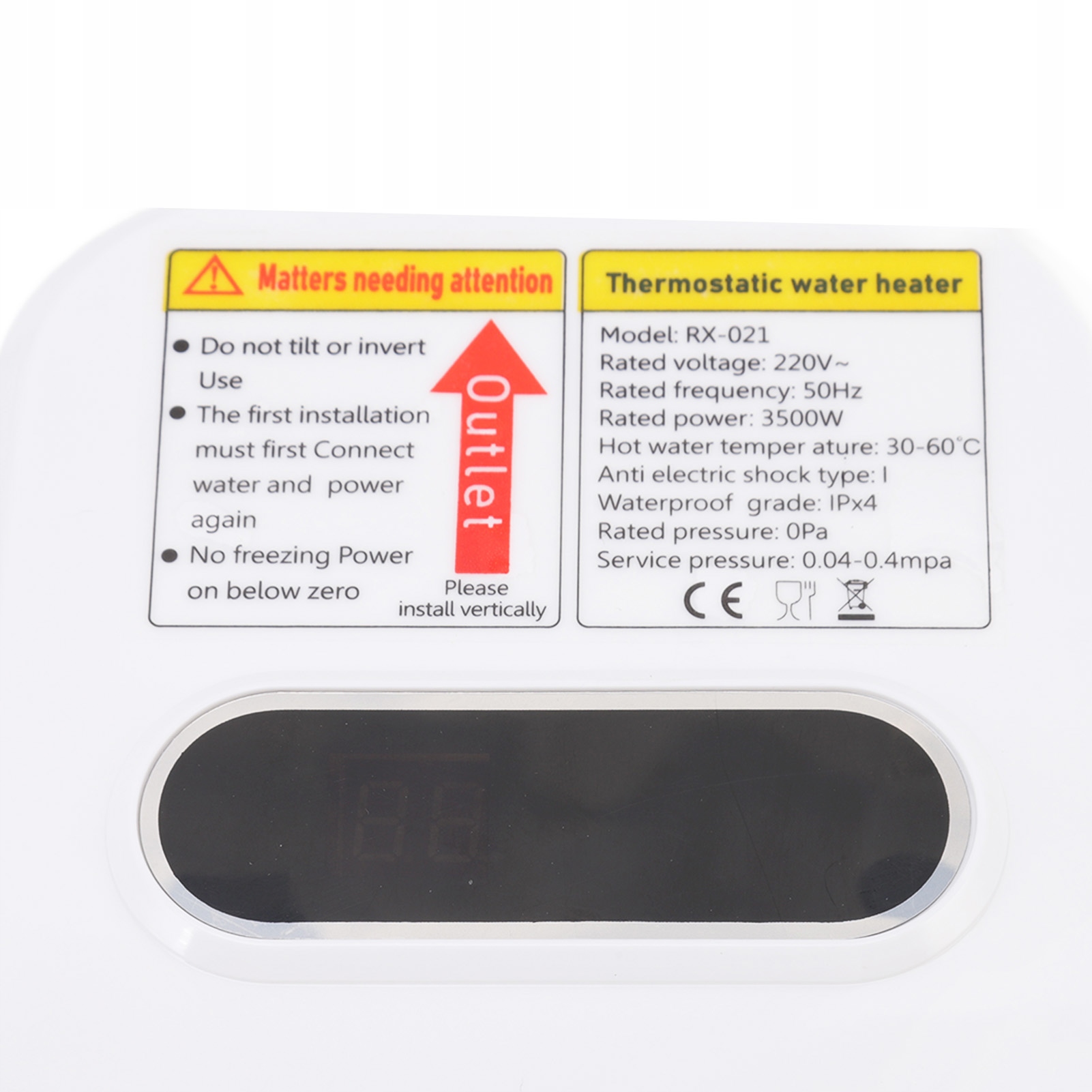 PRZEPŁYWOWY PODGRZEWACZ WODY PRYSZNIC 3500 W LED Napięcie 220 V