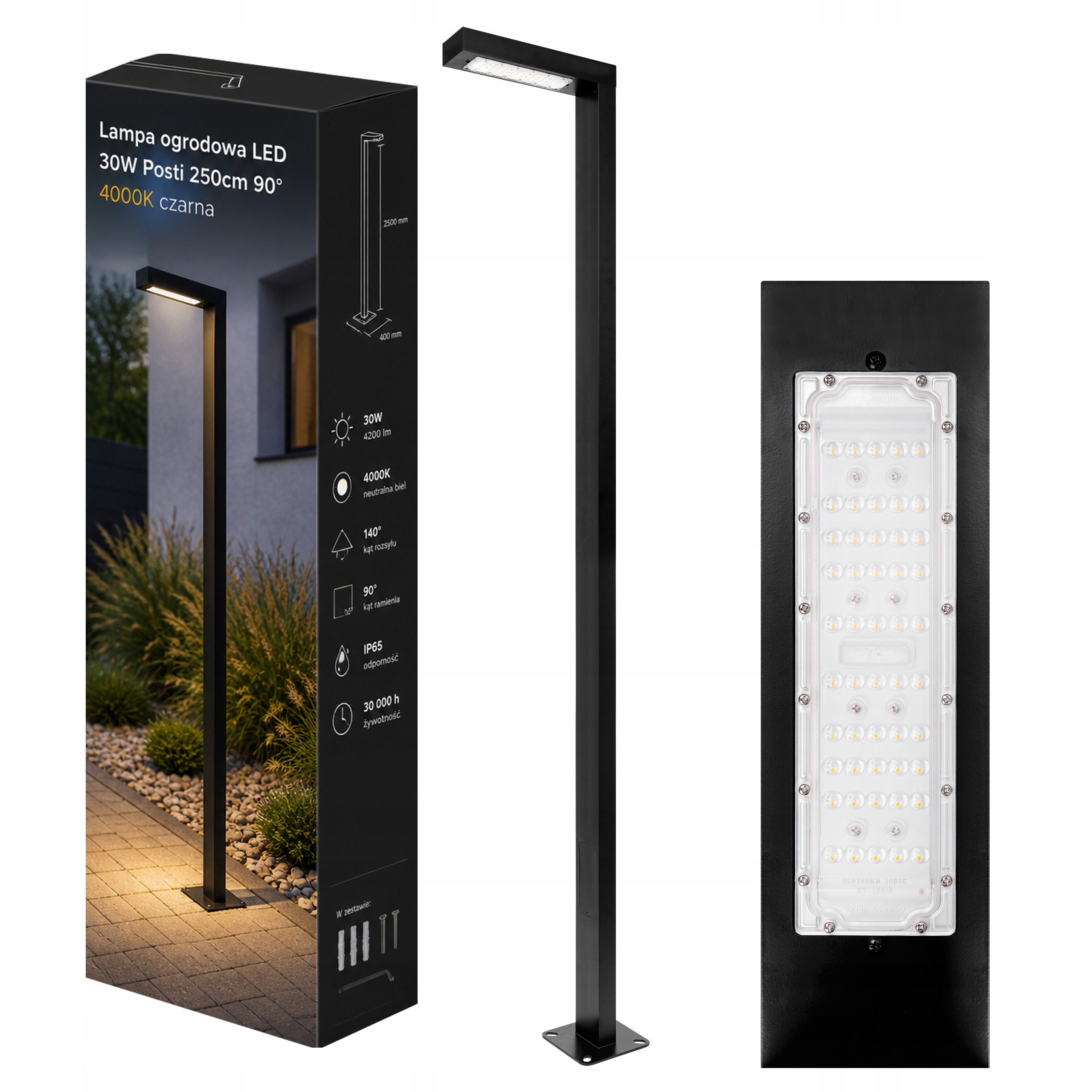 Stojaca záhradná lampa s stĺpikom Słup Lampa 250 cm vonkajšia 4000K Led