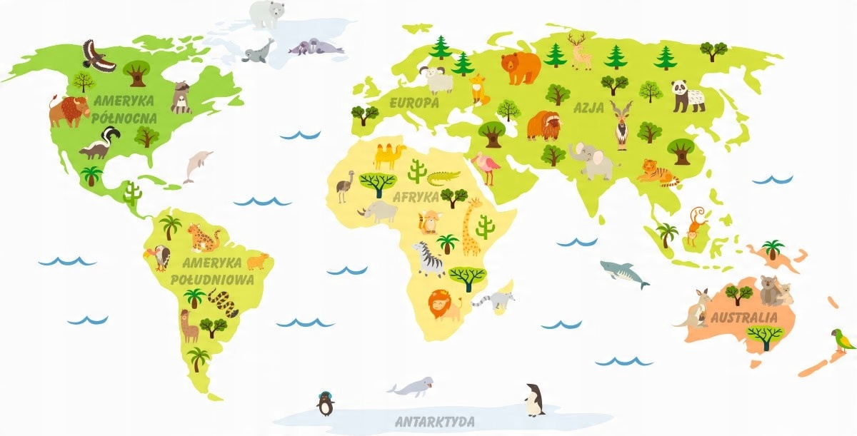 

Naklejka dziecięca Mapa świata Zwierzęta ścienna