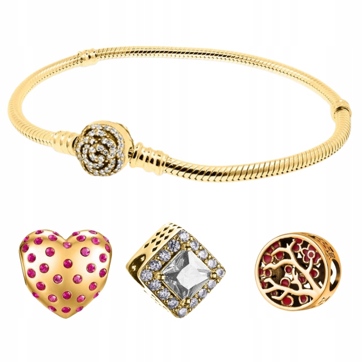 

Zestaw złoty Bransoletka 3 charms do Pandora 17cm