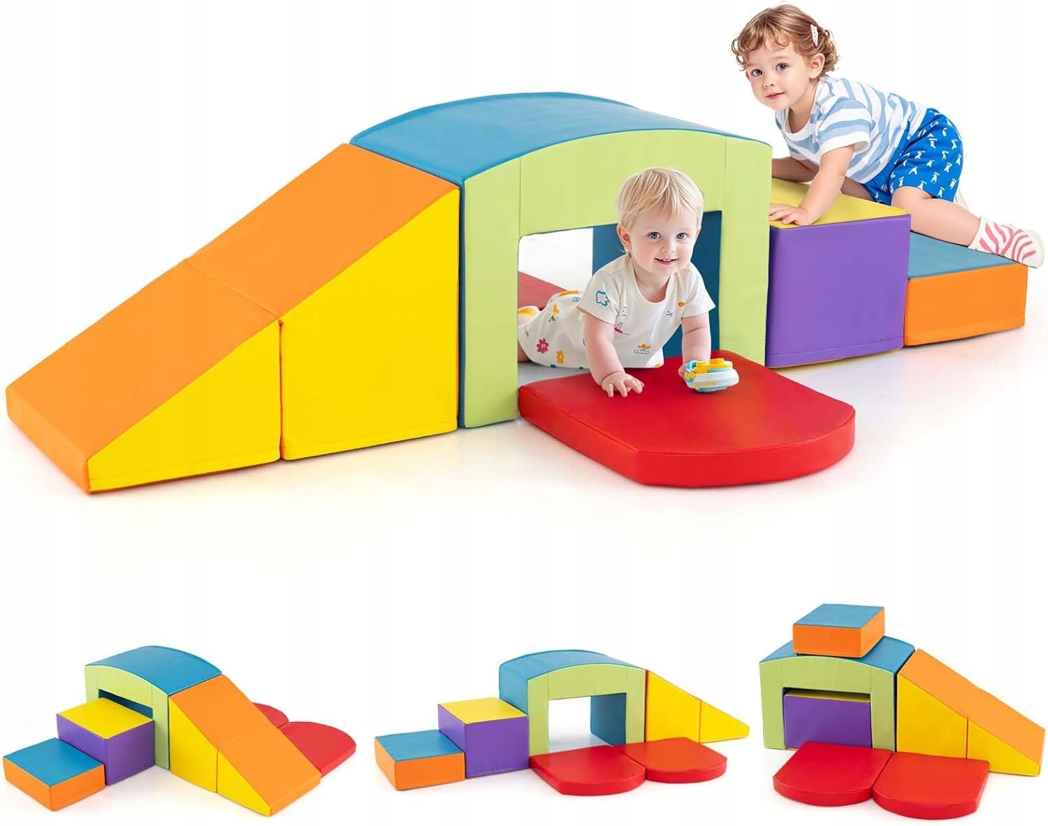Costway Měkké Kostky Pro Lezení 6-DÍLNÉ Tunelové Schody Rampy