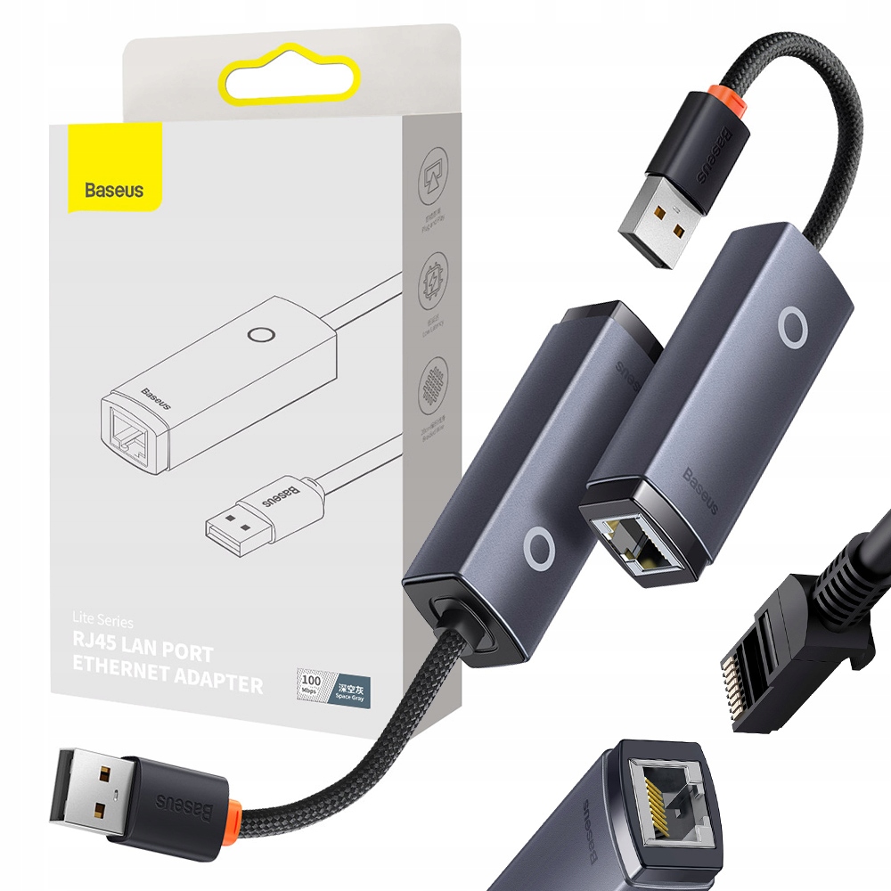 BASEUS ADAPTER PRZEJŚCIÓWKA KARTA SIECIOWA INTERNETOWA LAN USB RJ45 100MB