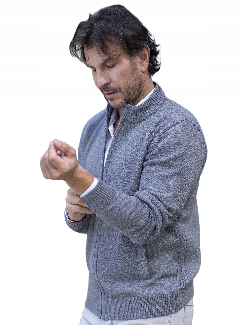SWETER MĘSKI ROZPINANY NA ZAMEK Z KIESZENIAMI - POPIEL - M