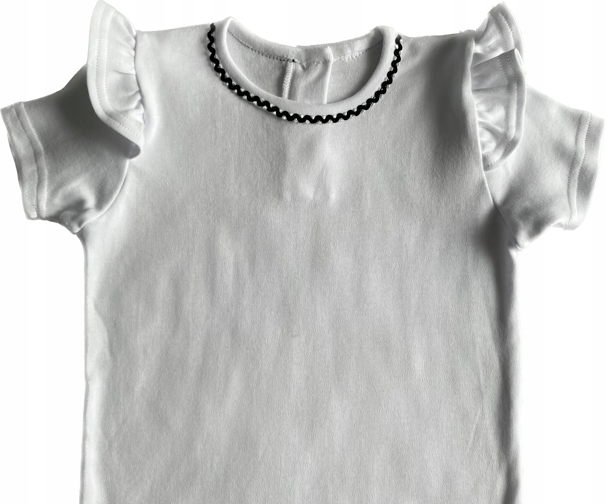 BLUZKA BIAŁA Z FALBANKĄ KRÓTKI RĘKAW ROZ. 104 Materiał dominujący bawełna