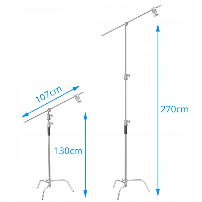 SOLIDNY STALOWY STATYW 2,7m ŻURAW PRO BOOM C-STAND Model PRO-SILVER-BOOM