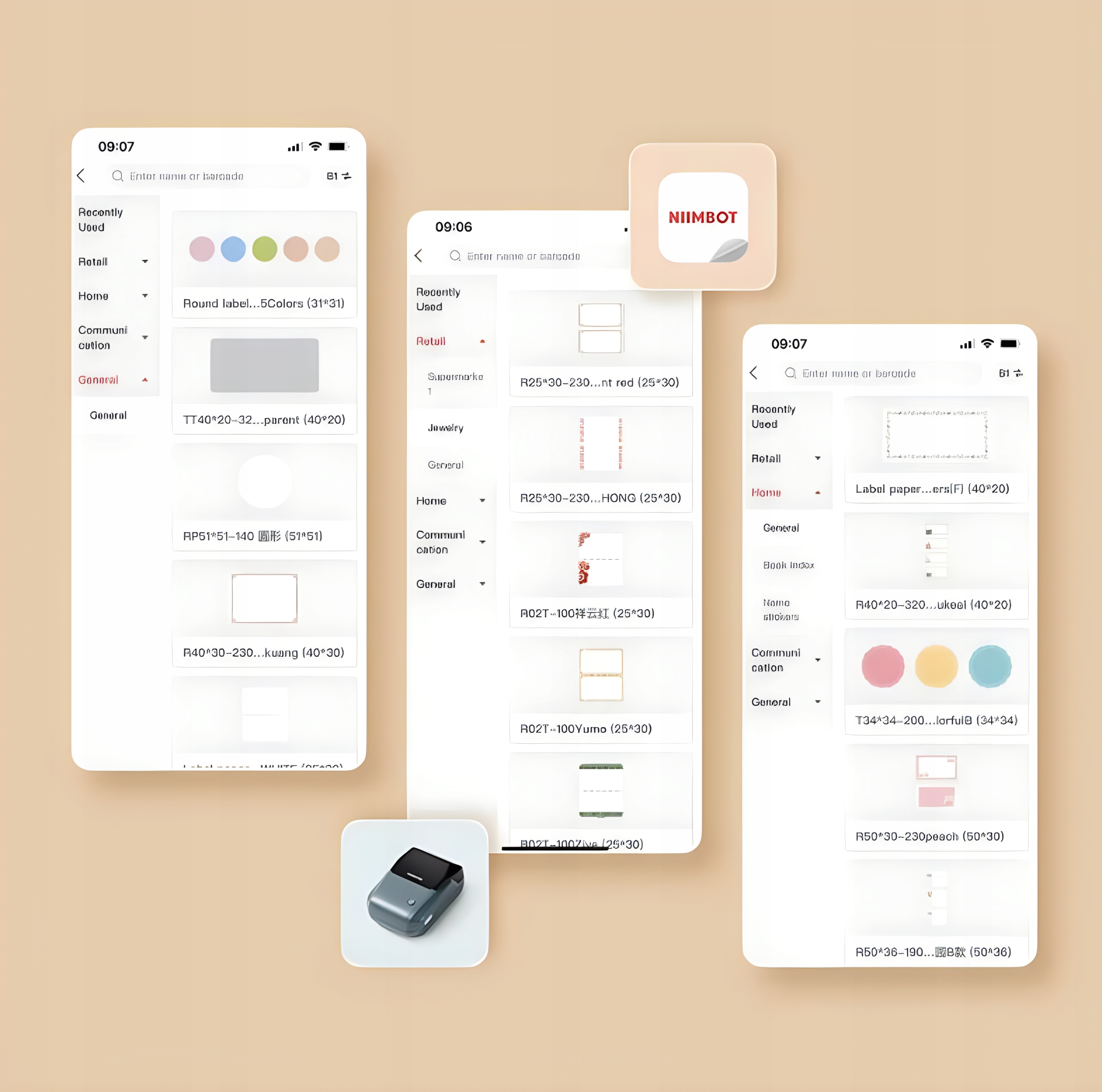 Mini drukarka etykiet NIMBOT B1 Bluetooth 20-50 mm +Taśma, iOS Android Stan opakowania oryginalne