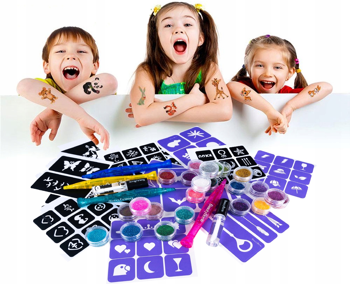 TATUAŻE DUŻY ZESTAW DO ROBIENIA TATUAŻY SZABLONY BROKATY WZORY KOLORY EAN (GTIN) 5905108453251