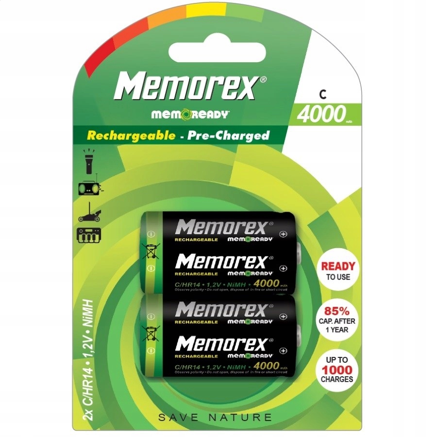 Zestaw dwóch profesjonalnych akumulatorów Memorex typu R14/C 4000mAh