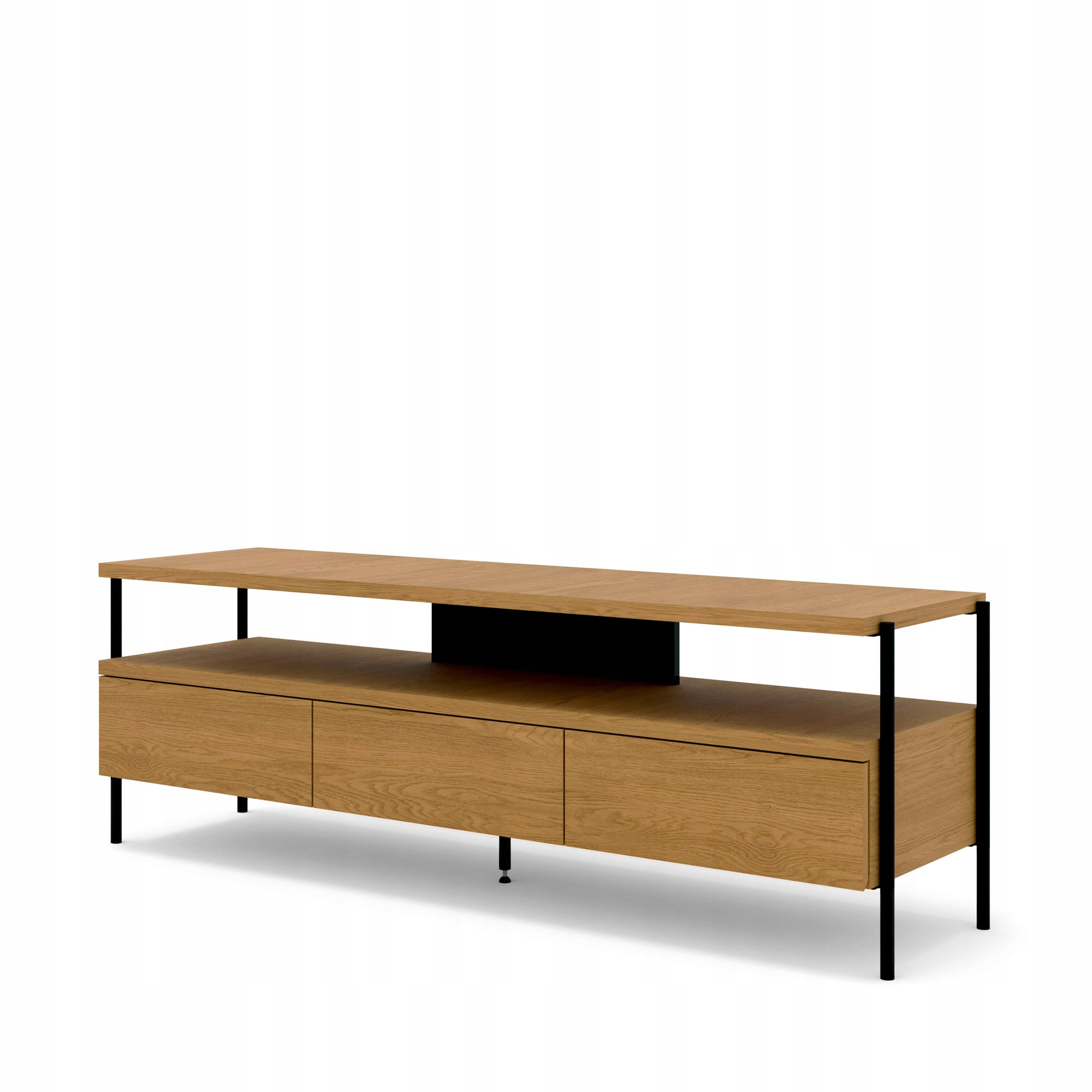 Rtv skříňka Puffin 154 cm 3S ořech dýha lakovaná kovovými nohami