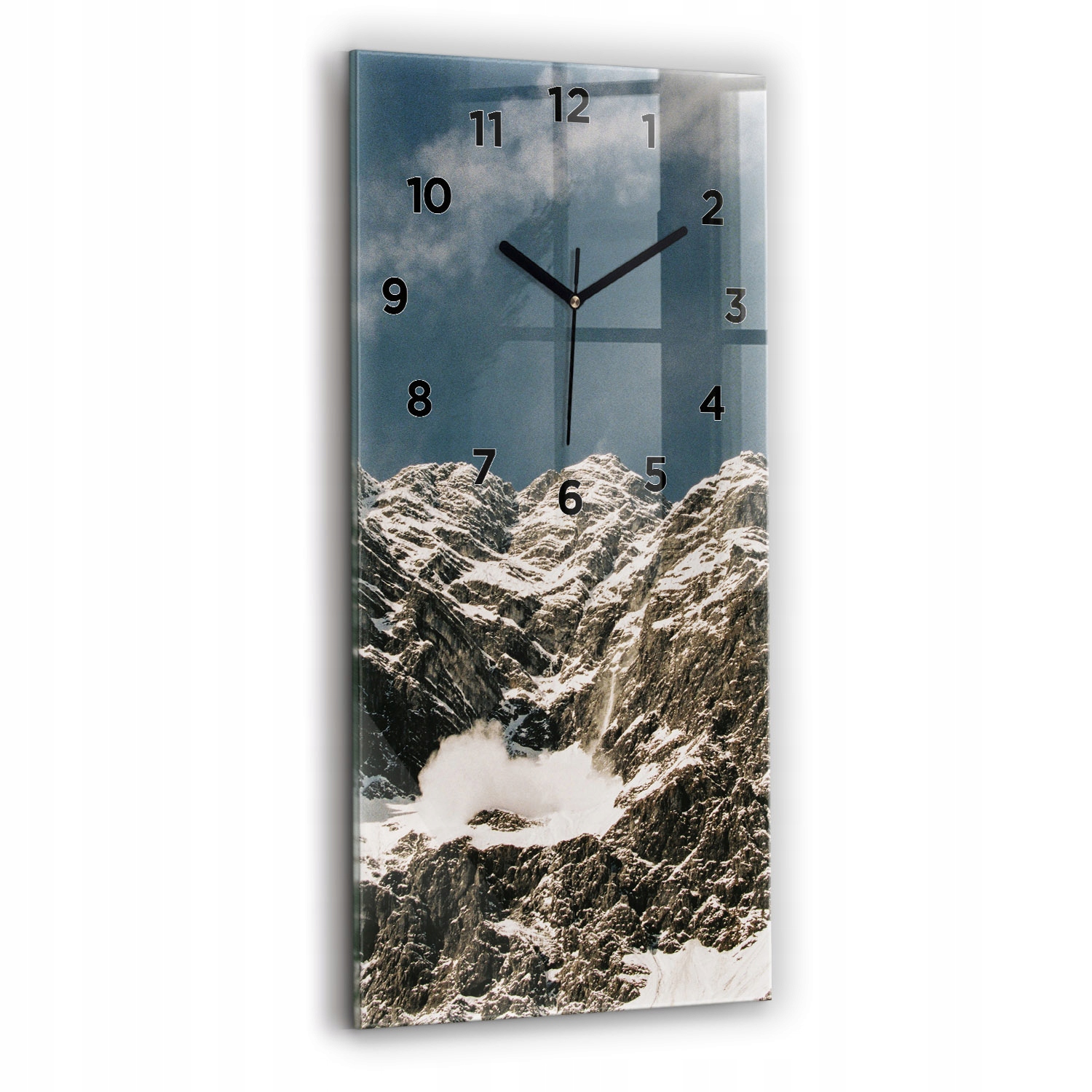 Nástěnné vertikální skleněné hodiny s stylovým potiskem hory Watzmann 30 x 60 cm