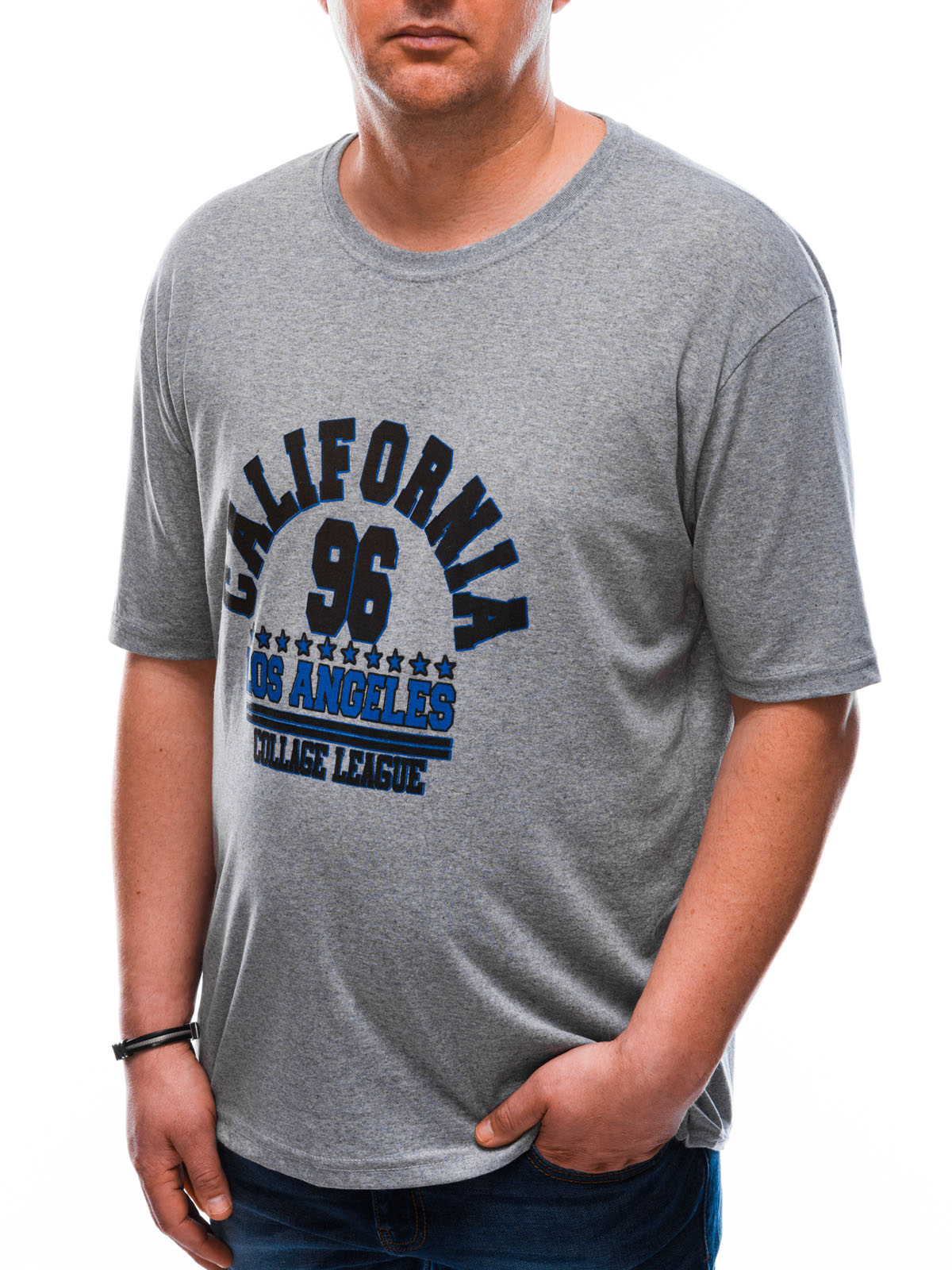 

T-shirt męski z nadrukiem 1605S szary 3XL