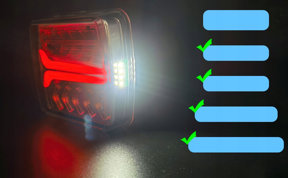 Belaidžių magnetinių priekabos LED žibintų komplektas, 12–24 V, 7 kontaktų, IP65, 4 funkcijų, 2000 mAh