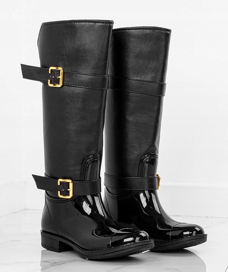 CZARNE SKÓRZANE KALOSZE ZŁOTY ZAMEK Wysokość obcasa/platformy 3 cm