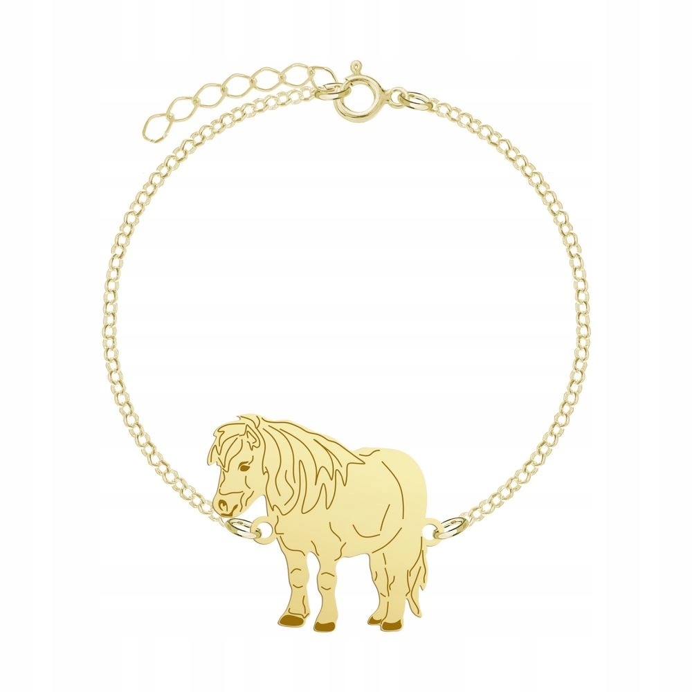 Zlatý náramek s koněm Shetland Pony 925 Dárek Žena Gravírování Bonus