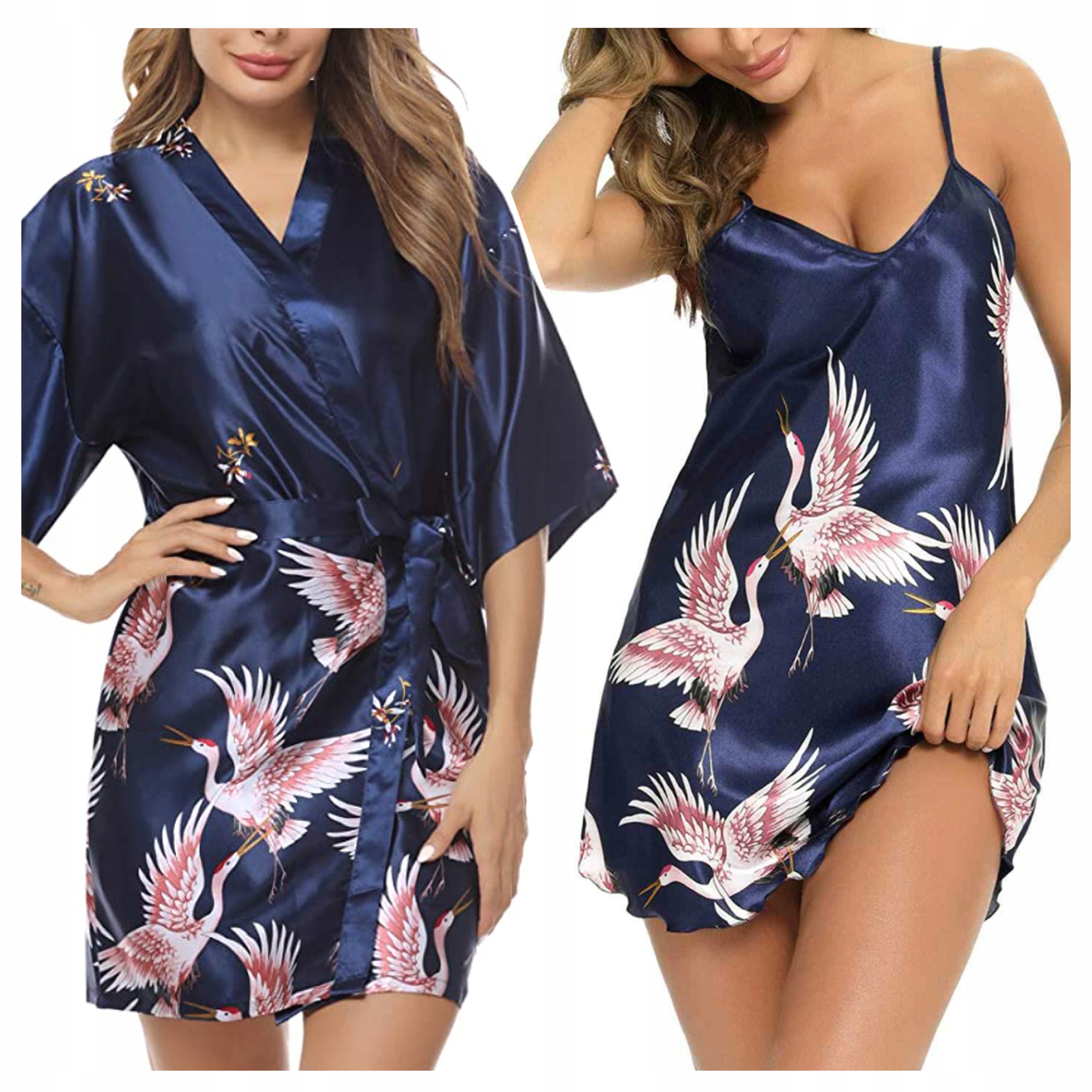 Piżama Satynowa damska Bielizna dwuczęsciowa Komplet koszulka Szlafrok XXL