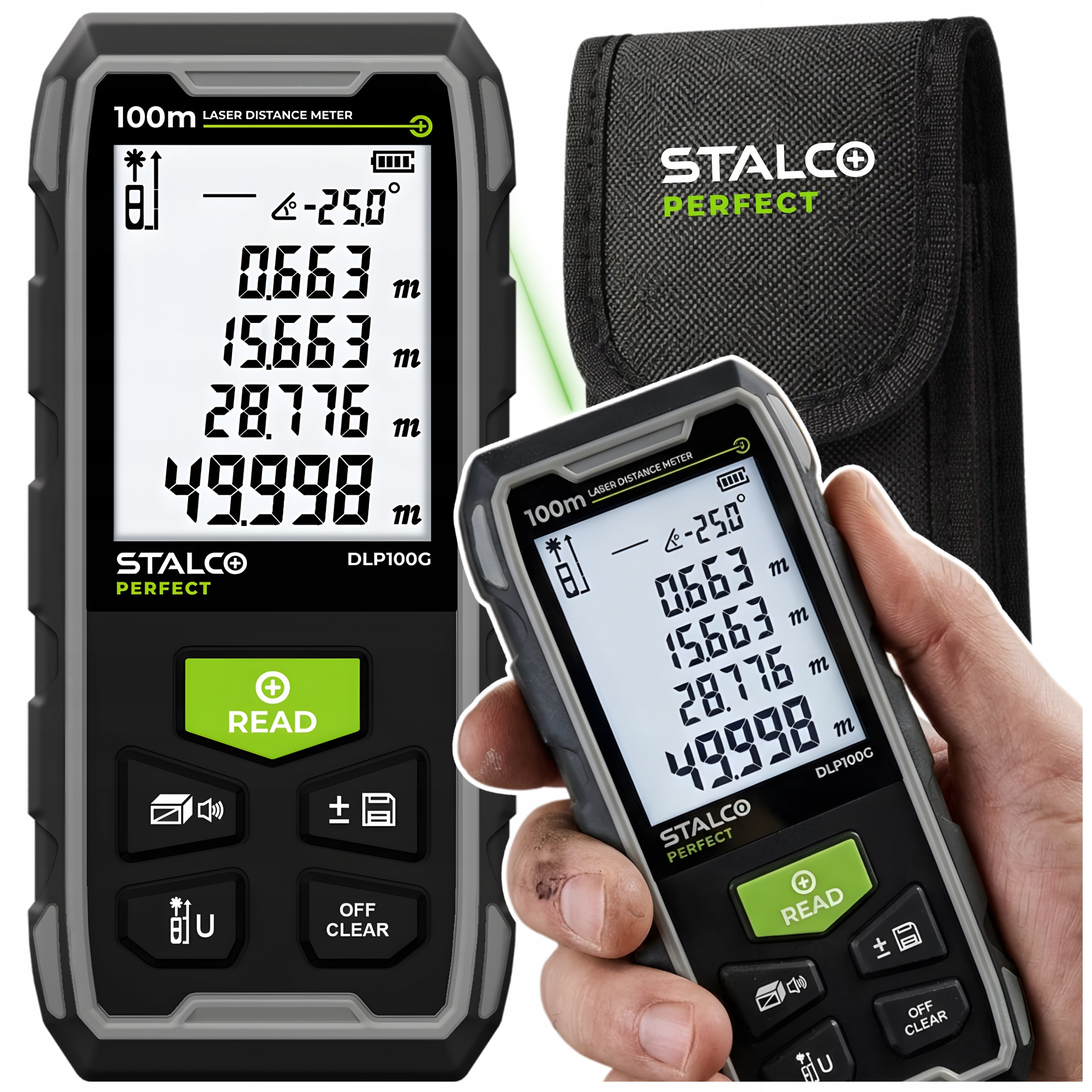 Laserový Dálkoměr DLP100G 100 m Přesný Zelený Paprsek S058298002 Stalco