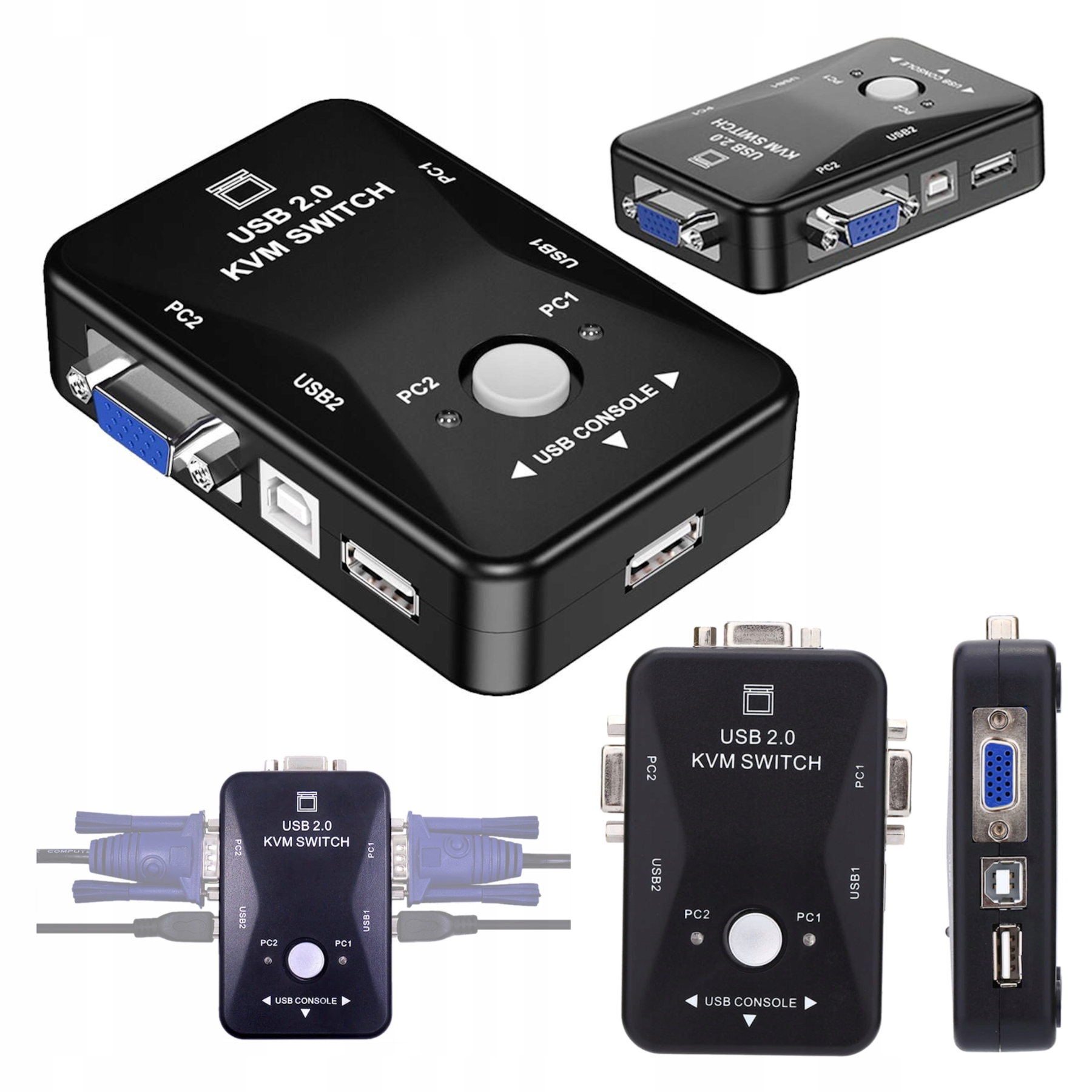 Switch KVM VGA USB 2.0 na 2 x PC 2 x USB Przełącznik USB - B przycisk Model 2D4-03-26