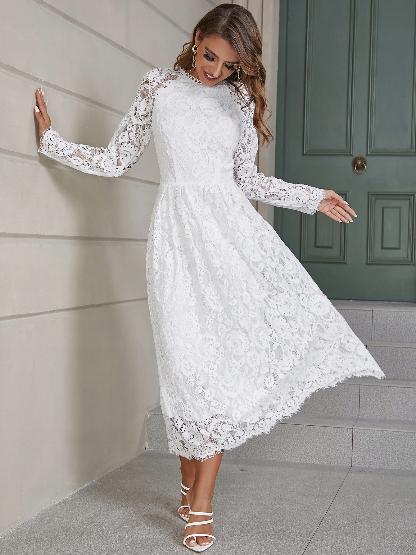 Šaty Rozkládací Bílá Maxi Krajková Návštěvnická Eilly Bazar Xs 34