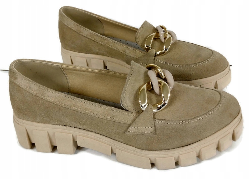 UNI-870 STYLOWE MOKASYNY Z ŁAŃCUCHEM SKÓRA NAT 39 Materiał zewnętrzny skóra naturalna