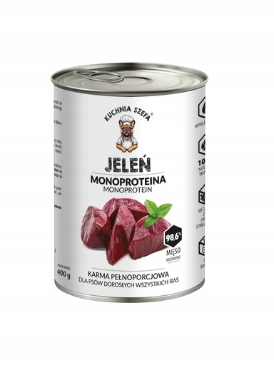 4x Kuchnia Szefa Monoproteinové Krmivo mokré pro psa Jelen 400g