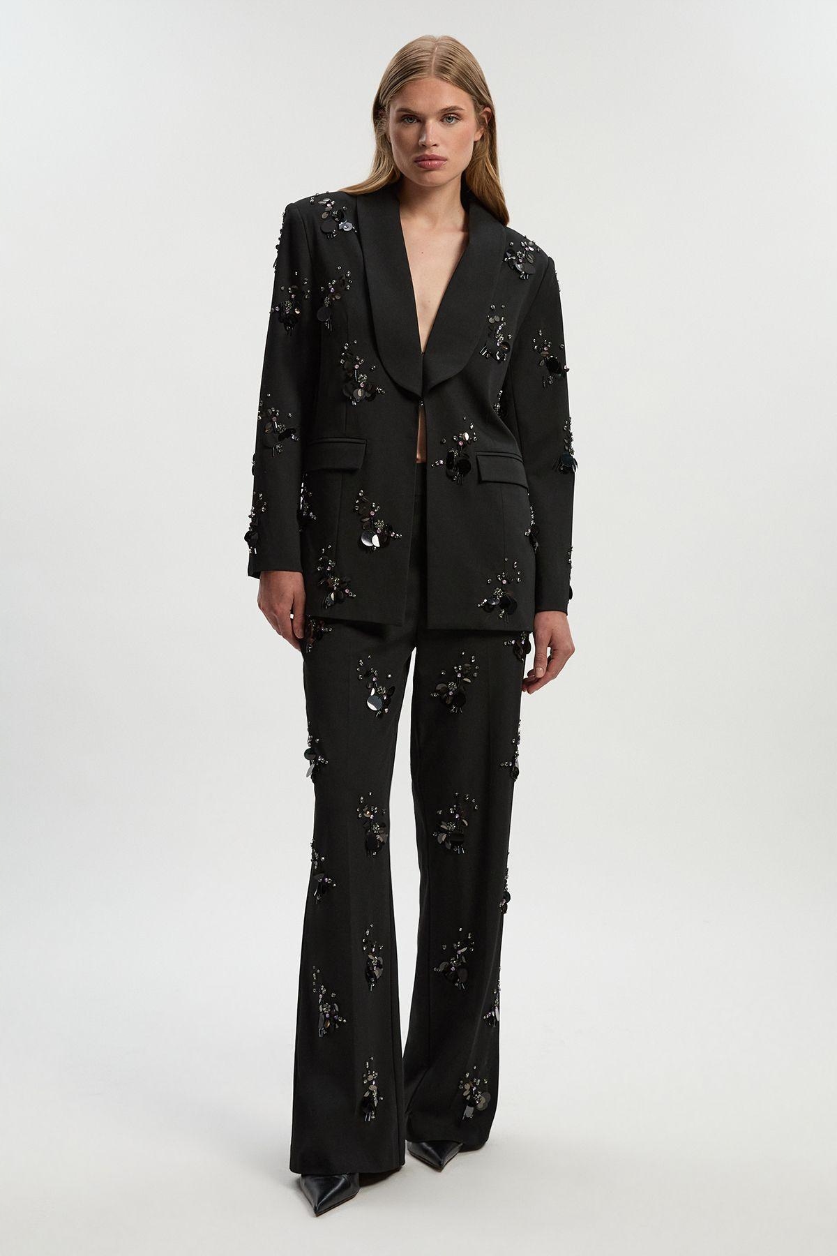 Černá Jednořadá Sako S Flitry A Krystaly Karen Millen S