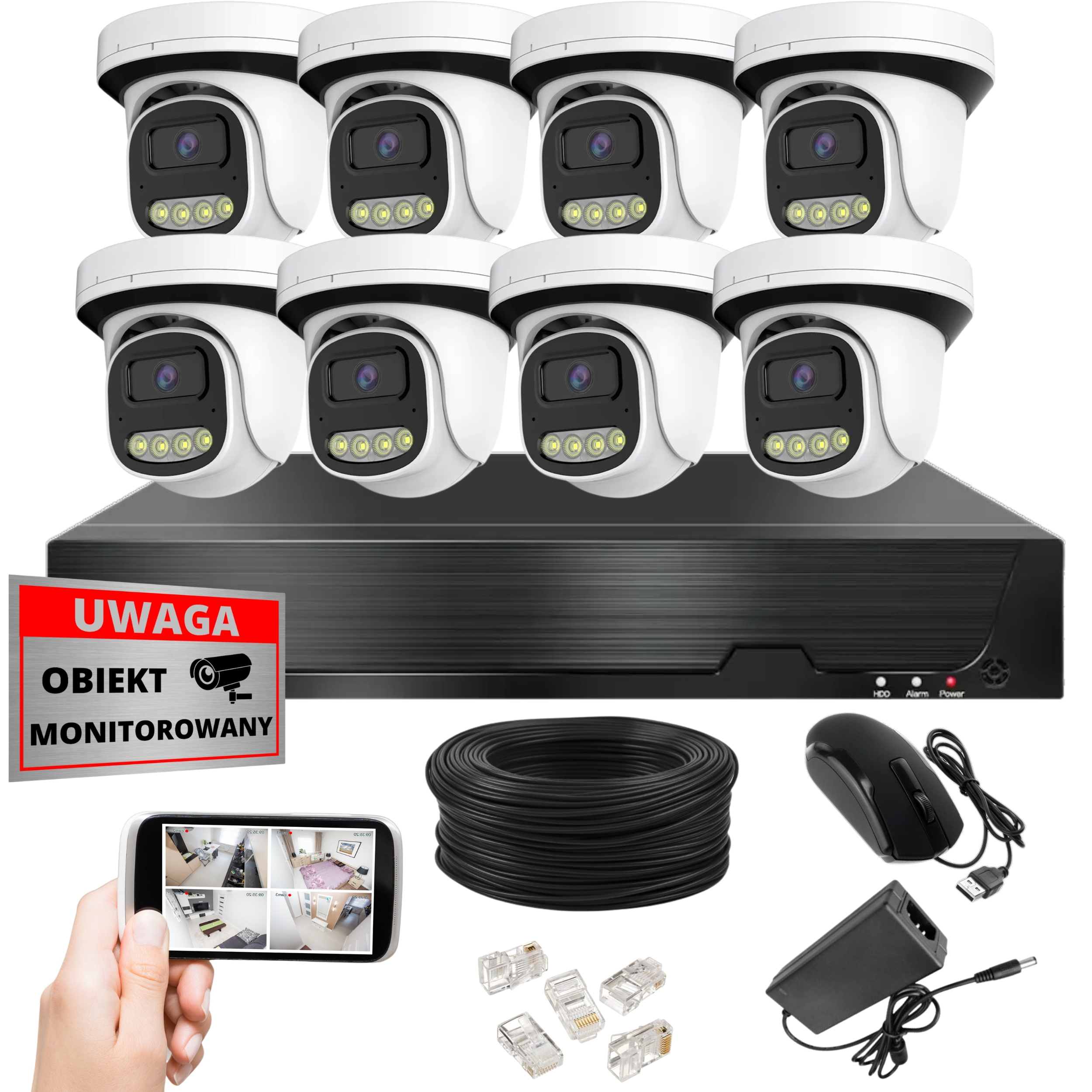 Sada Ip Kamier Poe 8MPX 4K Uhd 8x Kamera KR8 Rekordér Nvr Kabel Zástrčky