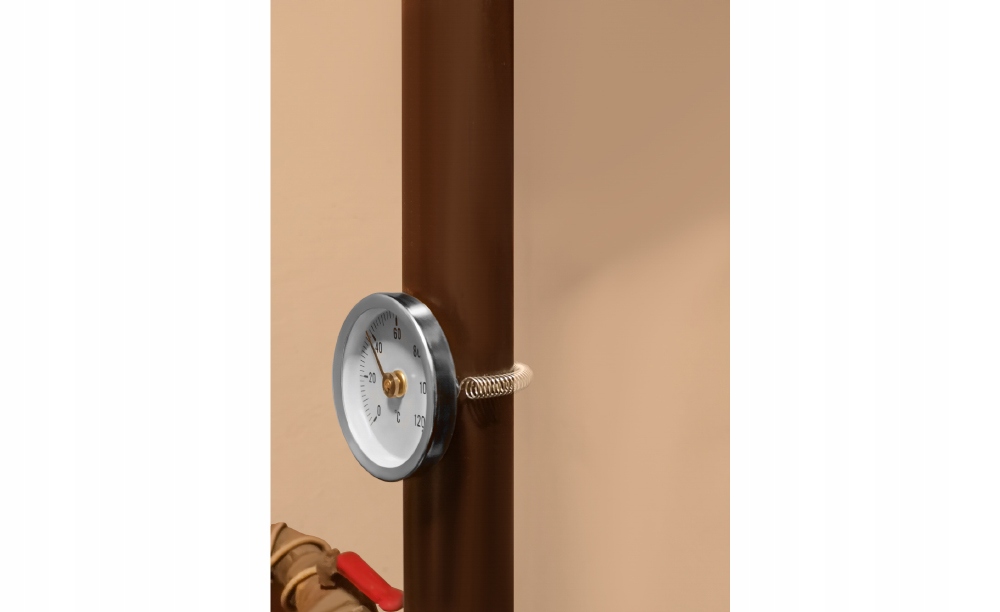 Termometr Tarczowy Okrągły Opaskowy Przylgowy 120 C na Rurę Bimetaliczny Marka Ruhhy