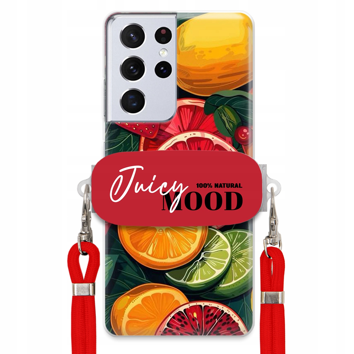 Puzdro pre Samsung S21 Ultra 5G Červené vodítko držiak Fruit Ovocie Juice Mood