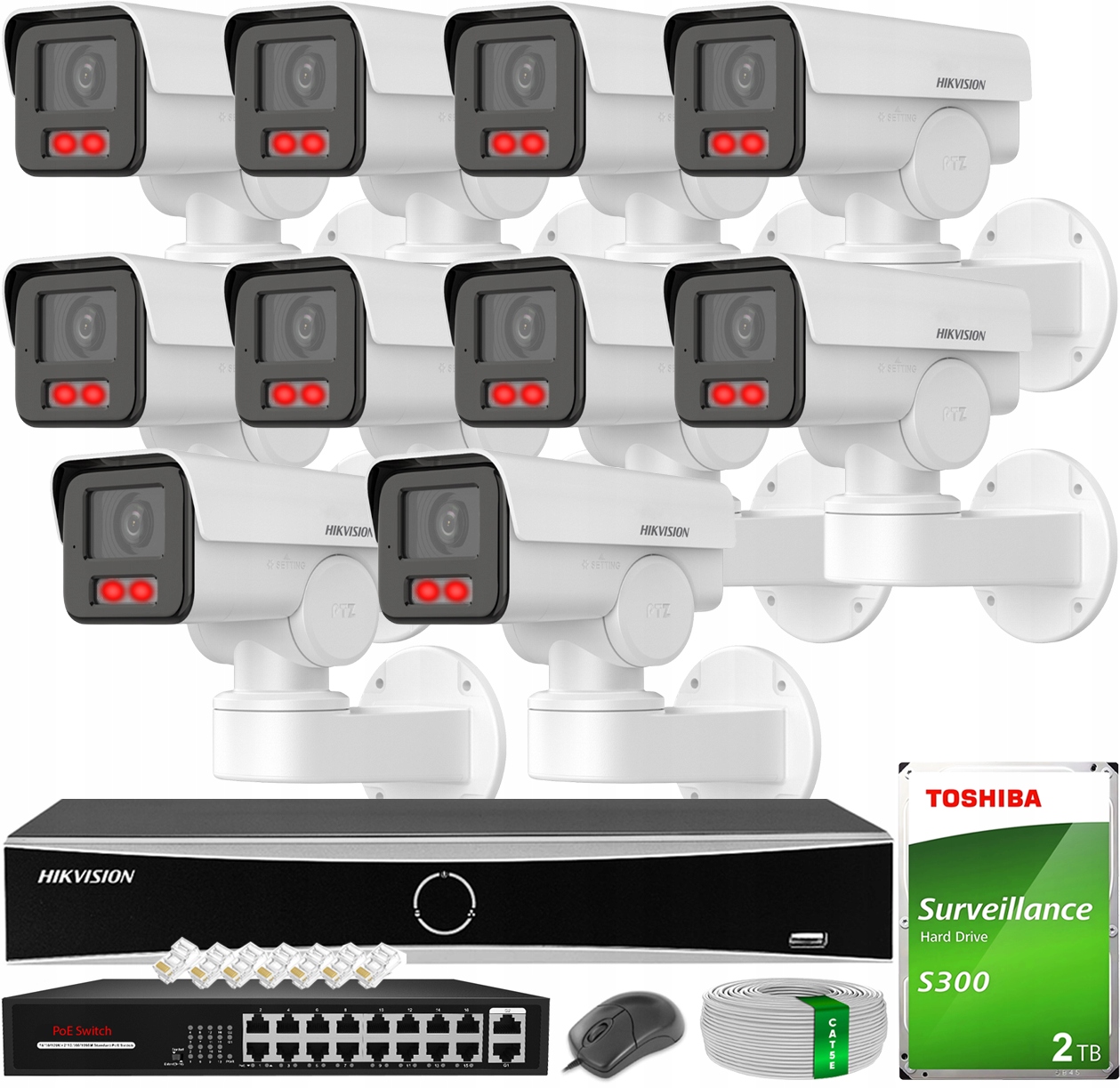 Monitorovanie Hikvision 10 Ip Kamer 4MPX Smart Hybrid Light Externý Hdd 2TB
