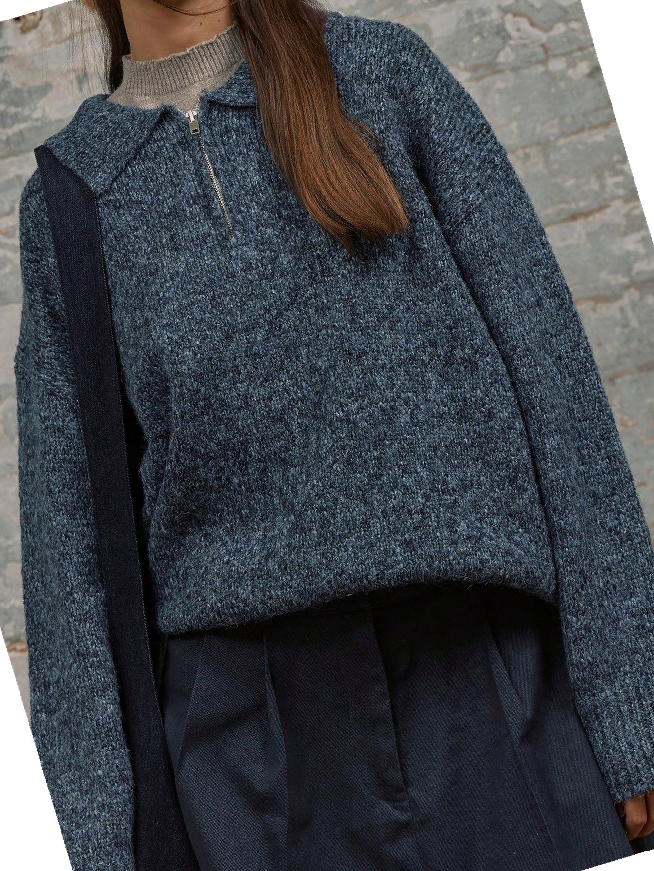 Dámský svetr Oversize Musera s rozepínacím výstřihem, modrý, ležérní, velikost S 36