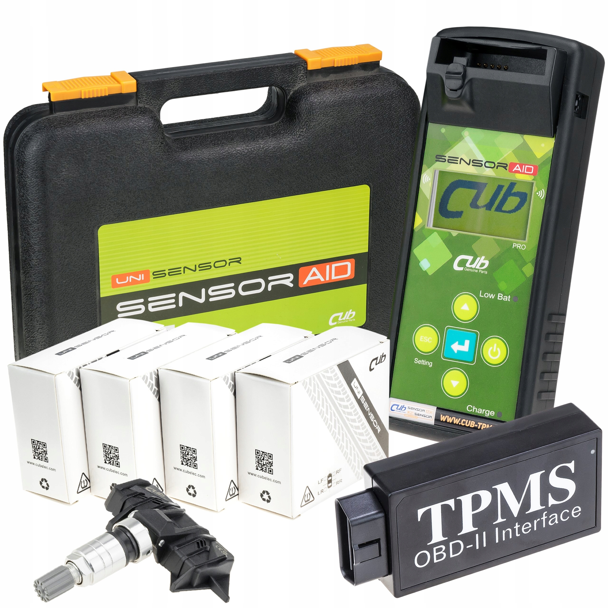 Programator Sensor AID Pro 3.0 z 4 Czujnikami TPMS 433MHz i Moduł OBDII CUB