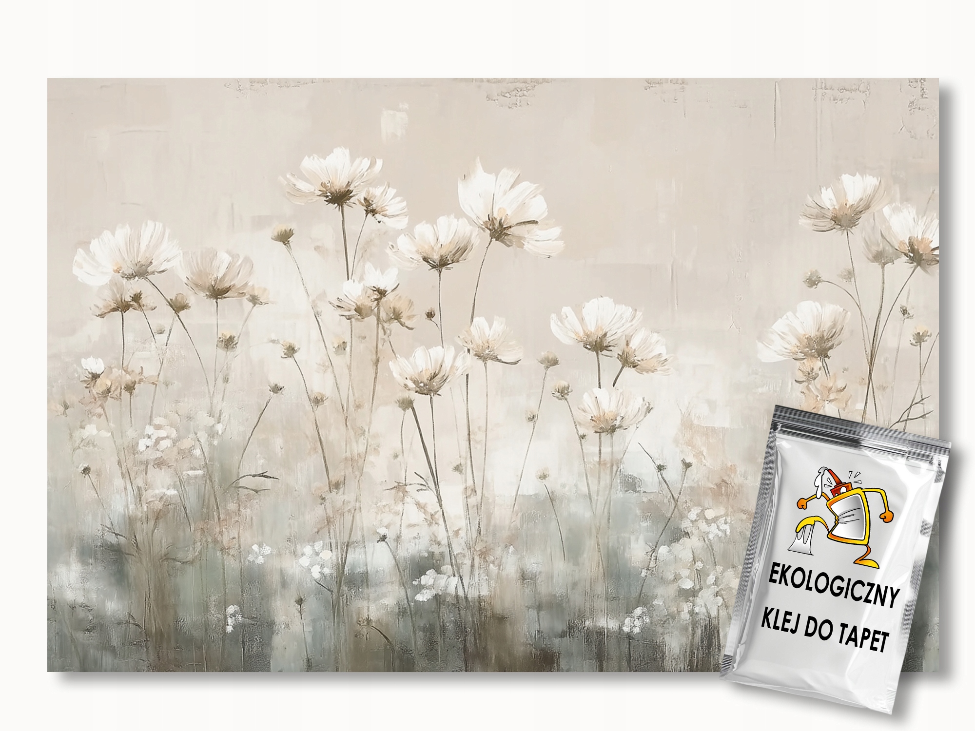 Fototapeta Flizelina Grafika Příroda Béžová Louka Bílé Květy 350x270 155g